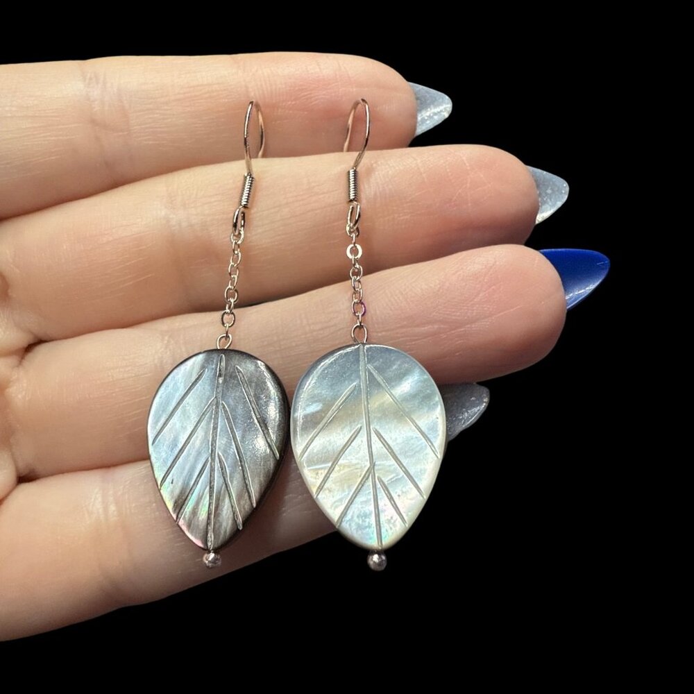 Leaf drop dangle earrings shell flashy handmade jewelry fashion accessories gift